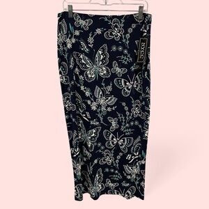 Y2K navy blue butterfly embroidered elastic waist stretchy midi skirt NWT NYCC 🦋